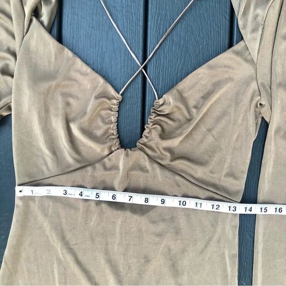 Jason Wu Engracia Long Sleeve Backless Plunge Midi Dress Tan Size Medium Sexy - Picture 7 of 14